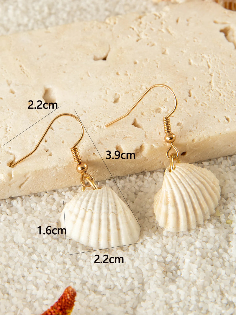 the BEACH TREASURES - 5pair/sets Bohemian Conch Shell Earrings Set for Women, Exquisite Starfish Summer Jewelry