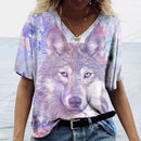 the WOLF PACK - Women's Animal Wolf 3D Print Fashion V-Neck Graphic T Shirts