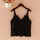 the DAINTY DAMSEL - Women Vintage V-Neck Vest Tops Summer Sleeveless Crochet Tops Hollow Lace Knitted Sling Camisole Tops