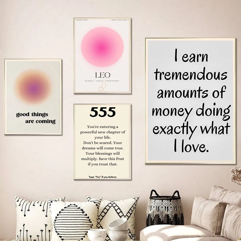 the AFFIRMATIONS - Law of Attraction Print Boho Art, Poster Paper Print Home Bedroom Entrance Bar Cafe Art Painting Decoration