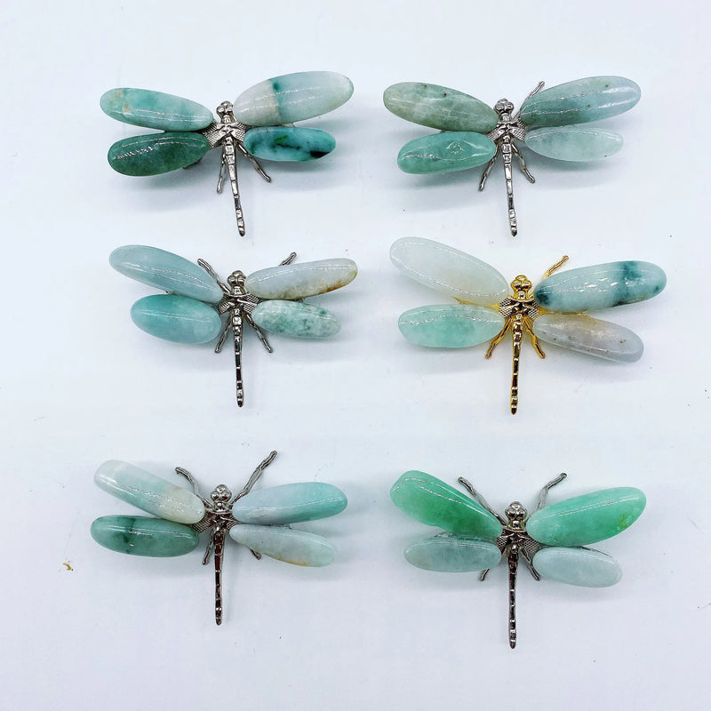 the DRAGONFLY - 2pcs Natural Mixed Material Energy Reiki Stone Dragonfly Carving Decoration Crystal Quartz Healing High Quality Gemstone For Gift