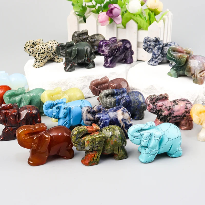 the ELEPHANT - Hand Carved Crystal Elephant Figurine, Home Decoration Mini Animal Handicraft Feng Shui Ornament