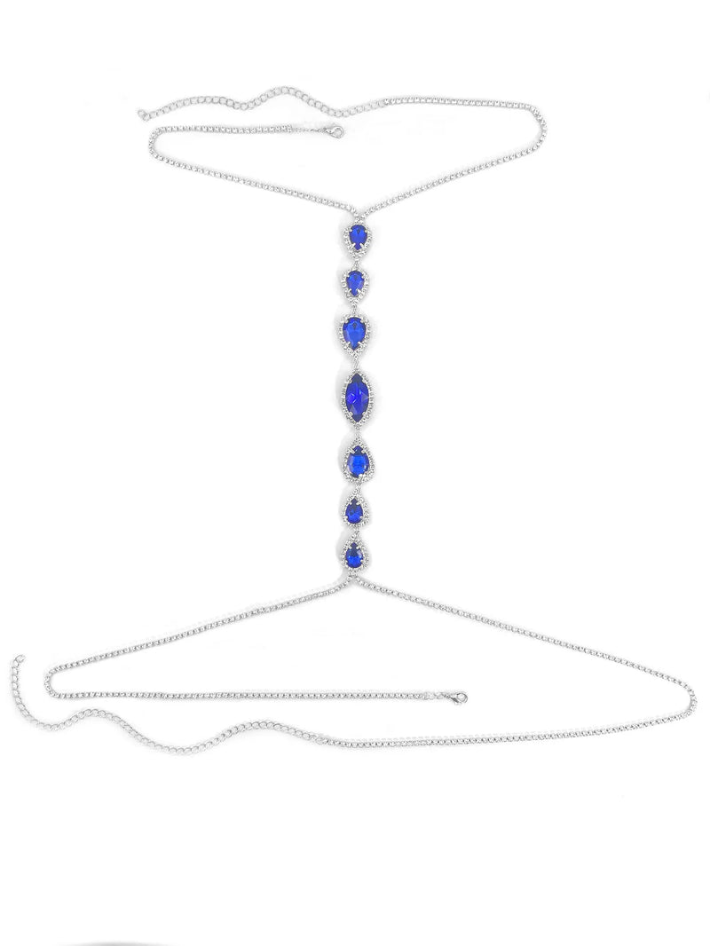 the SAPPHIRE - 1pc Blue Droplet Fashion Body Chain Women's Chest Chain, Summer Party Beach Accessories