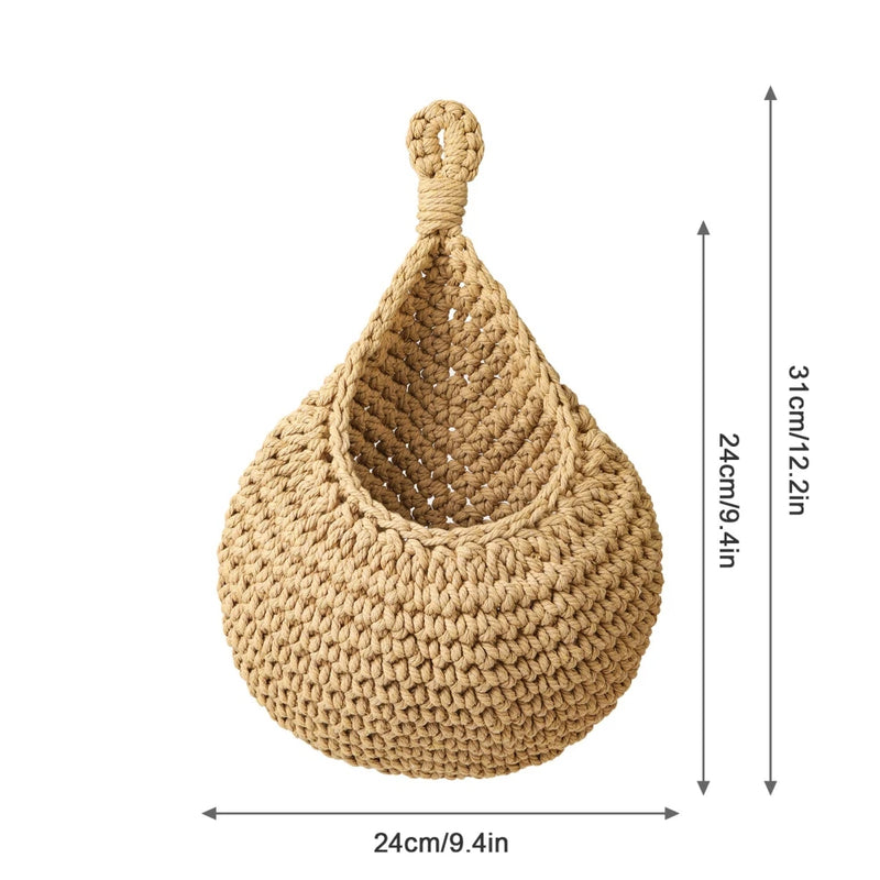 the WOVEN - 1PC Hanging Fruit Basket, Boho Jute Hanging Organizing Baskets, Handwoven Decorative Kitchen Fruit Vegetable Storage Baskets