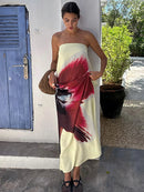 the BELTED BOHO - Sexy Strapless Print Floral Belt Maxi Backless Vacation Dress Autumn Loose Elegant Party Beachwear
