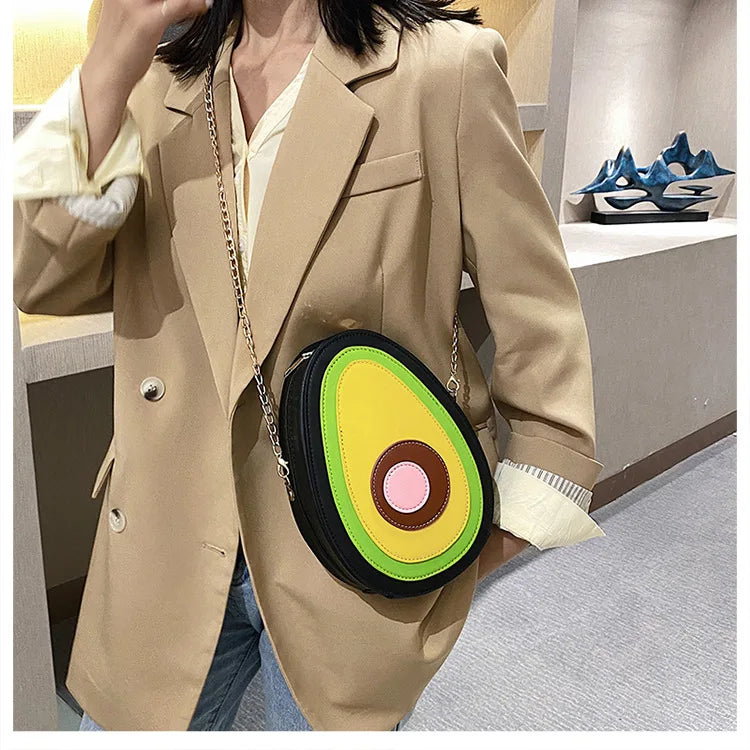 the AVOCADO - Summer Fruit Purses/Handbags for Women, Cute Girls Chain Shoulder Bag Round Leather Small Crossbody Bag Novelty Purse