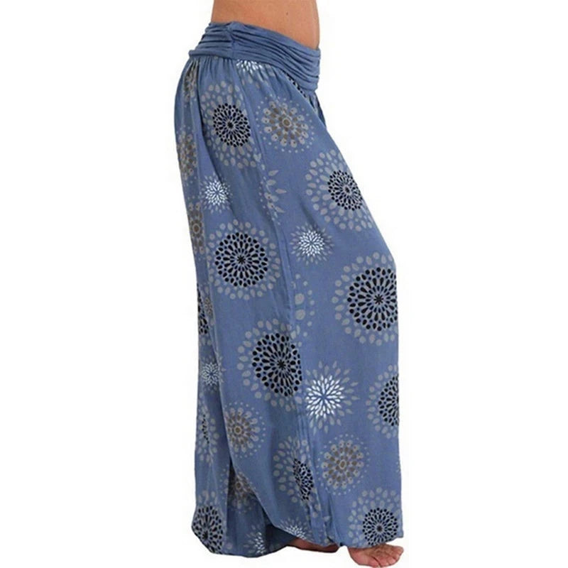 Summer Women's Fashion Printed Long Wide Leg Pants Loose Bohemian Casual Vintage Harlan Casual Pants