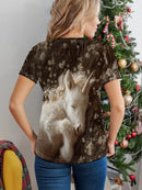 the UNICORN - Women's Unicorn Print Casual Crew Neck Short Sleeve T-Shirts