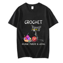 the CROCHET CAT - Crochet Because Murder Is Wrong Attitude Cat Women Summer Casual Short Sleeve T-Shirts
