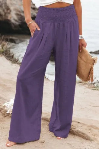 TEELYNN Casual High Elastic Waist Cotton Linen Pants Women Boho Beach Wear Wide Lag Pants Loose Oversize Casual Pants XXXL Size