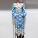 the BOW BOHO - Waist Hollow Sexy Floral Print Backless Bow Elegant O-Neck Lantern Sleeve Long Dress