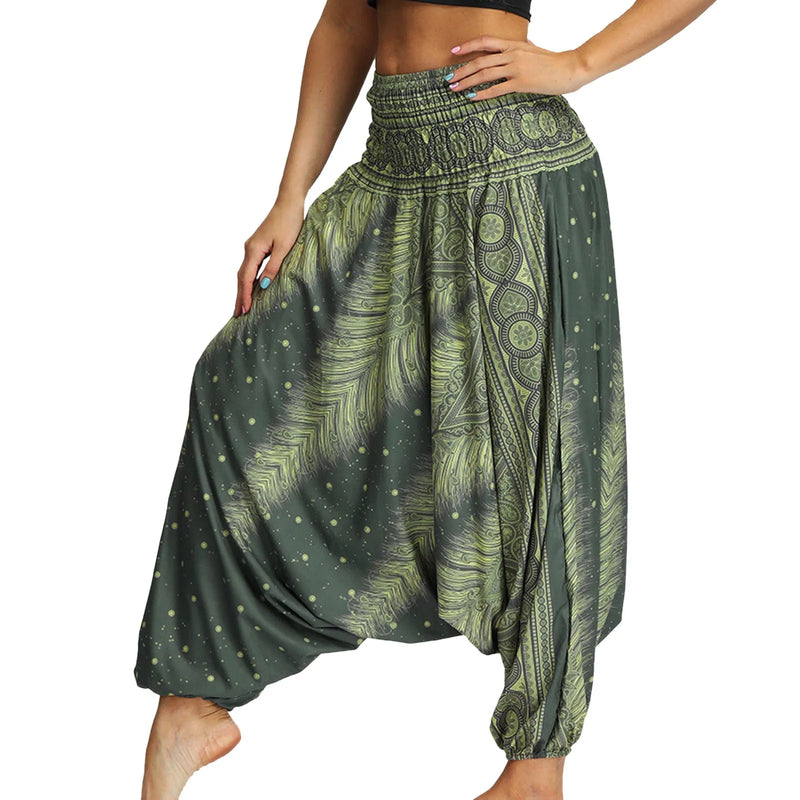 2024 Summer New Women'S Bohemian Yoga Pants Hippy Harem Smocked Waist Trousers Flowy Loose Beach Pants Women Rayon Pantalones