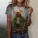 the MOUSEKETEER - Cute Mouse Print Cartoon Funny Short Sleeves Casual Animal Loose Streetwear T-Shirts for Women