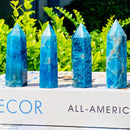 the BLUE APATITE - Blue Apatite Natural Crystal Tower, 6 Faceted Single Point Chakra Crystal Stone for Meditation, Home Decor Collection Gift