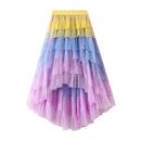 the BOHO TUTU - Women's Tulle Skirt Ruffle Multilayer Mesh A-Line Tier Tutu High Waisted Gradient Rainbow Tulle Long Skirt