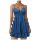 the SUMMER BOHO - Trendy Solid Boho Ruffles V-Neck Sleeveless Halter Backless Beach Summer Sundress