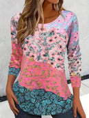 the ENGLISH GARDEN - Women's Vibrant Casual Fashion Floral Pattern 3D Print Crew Neck Long Sleeve Shirts