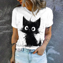 the BLACK CAT GALAXY - Breathable Cat Print Casual Comfortable Loose O-Neck High Quality Elegant Fashion T-Shirts for Women