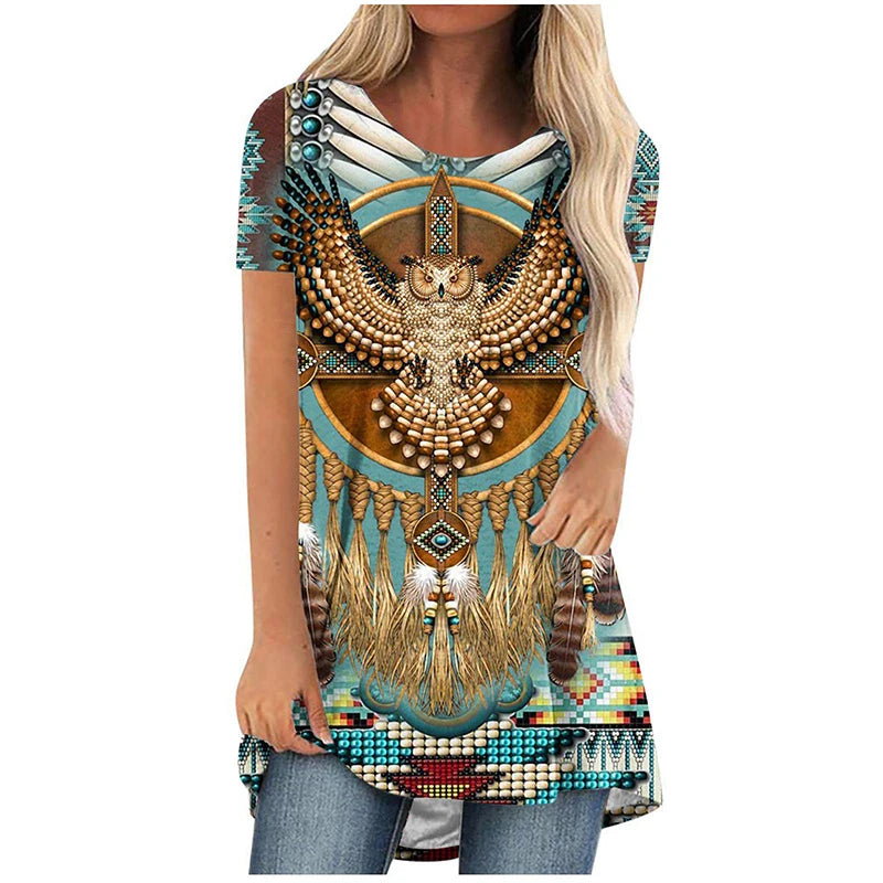 Summer T-shirt Western Aztec Ethnic 3D Print Streetwear Women Short Sleeve T Shirts Tunic Tops Tees Woman New Oversized Clothing