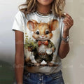 Cute Mouse Print Cartoon Women's T-shirts Funny Short Sleeves Tees Tops Summer Casual Animal Female Clothing Loose Streetwear