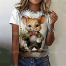 the MOUSEKETEER - Cute Mouse Print Cartoon Funny Short Sleeves Casual Animal Loose Streetwear T-Shirts for Women