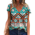 Summer Western Aztec Graphic 3D Print T Shirt Women V-Neck Casual Tees Y2k Tops Female Harajuku Streetwear Oversized T-shirts