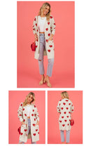 the BOHO CARDIGAN - Boho Inspired Jacquard Hearts Long Cardigan Long Sleeve Knitted Sweater Autumn/Winter Cardigan Coat