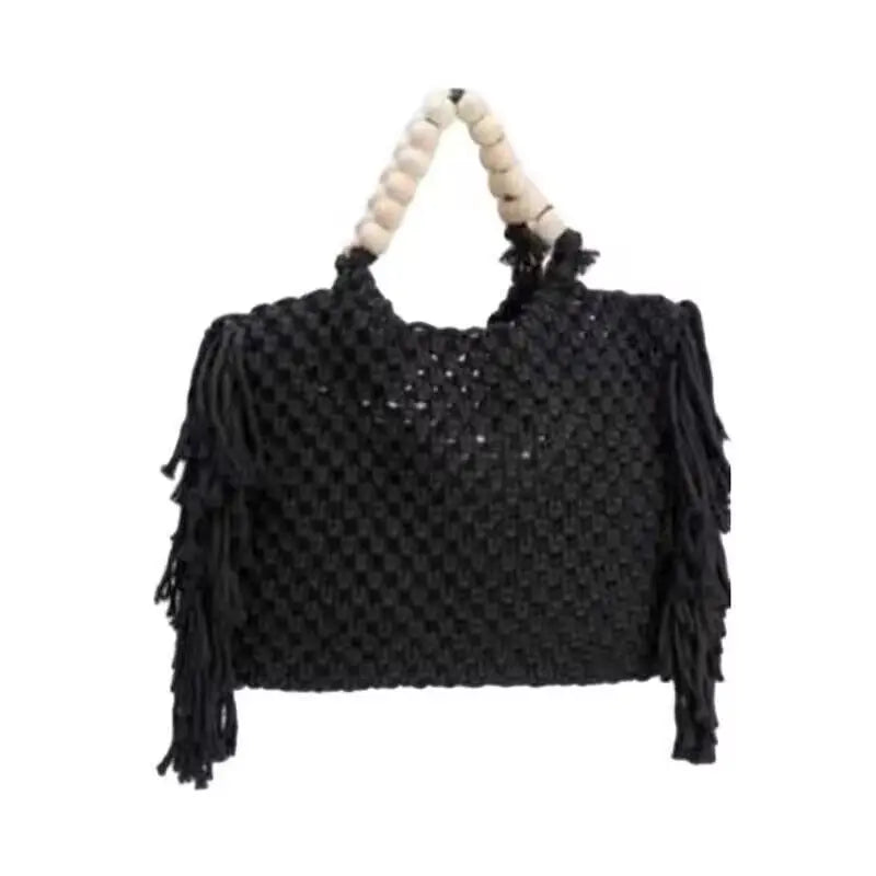 the SWEATER BAG - Tote Bags Large Capacity Luxury Designer Handbag for Women, New Knitting Tassel Beading Decorate Purse Ladies Beach Bag