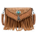 the WESTERNER - Original Design Shoulder Bag for Women, PU Leather Luxury Clutch Designer Handbags, Western Purse Fringe Messenger Bag