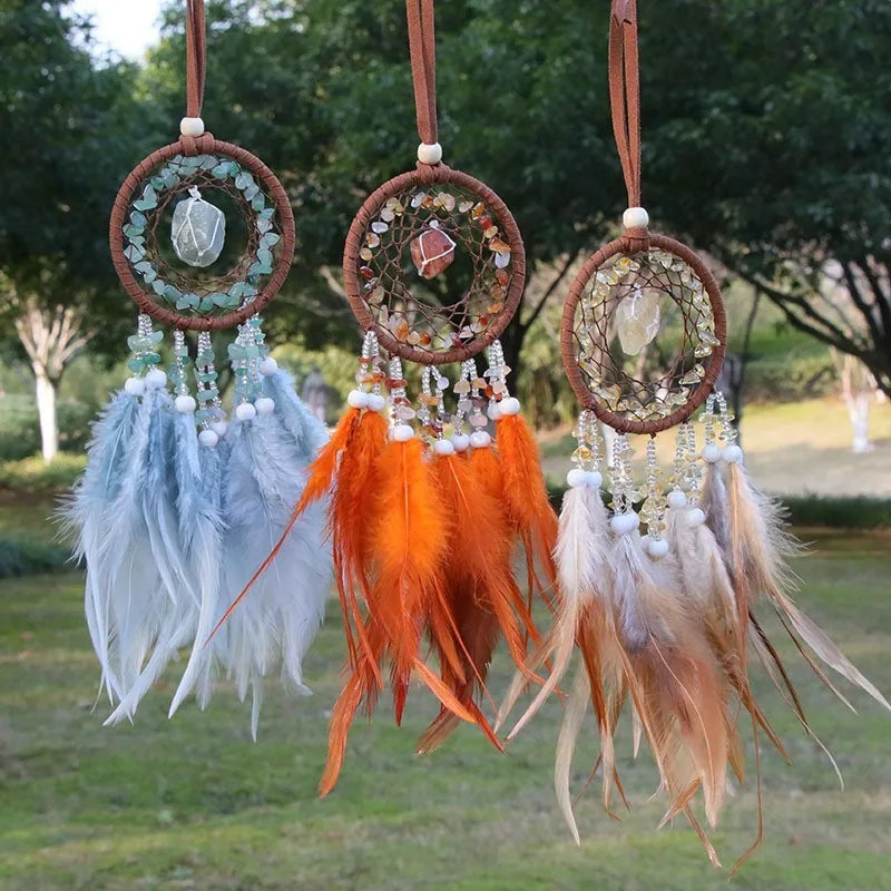 Natural Agate Dream Catchers 7 Chakra Crystal Gemstone Dream Catcher Tree Life Crystal Feather Dream Catchers Bedroom Hangings