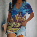 the YELLOWSTONE - Horse 3D Print Casual Fashion Short Sleeve V-Neck T-Shirts for Women