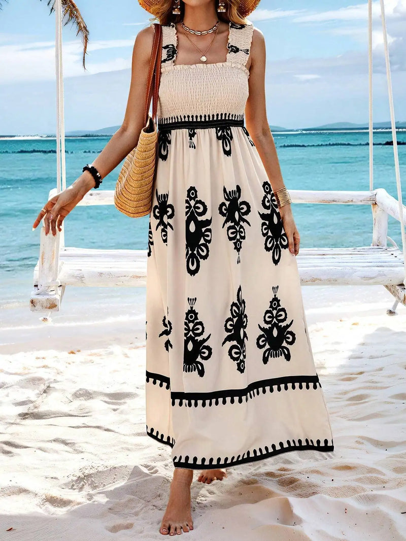 Bohemian Long Dress Summer Loose Holiday Dress Women Casual Sleeveless A-Line Party Long Dress Boho Casual Midi Dress Vestidos