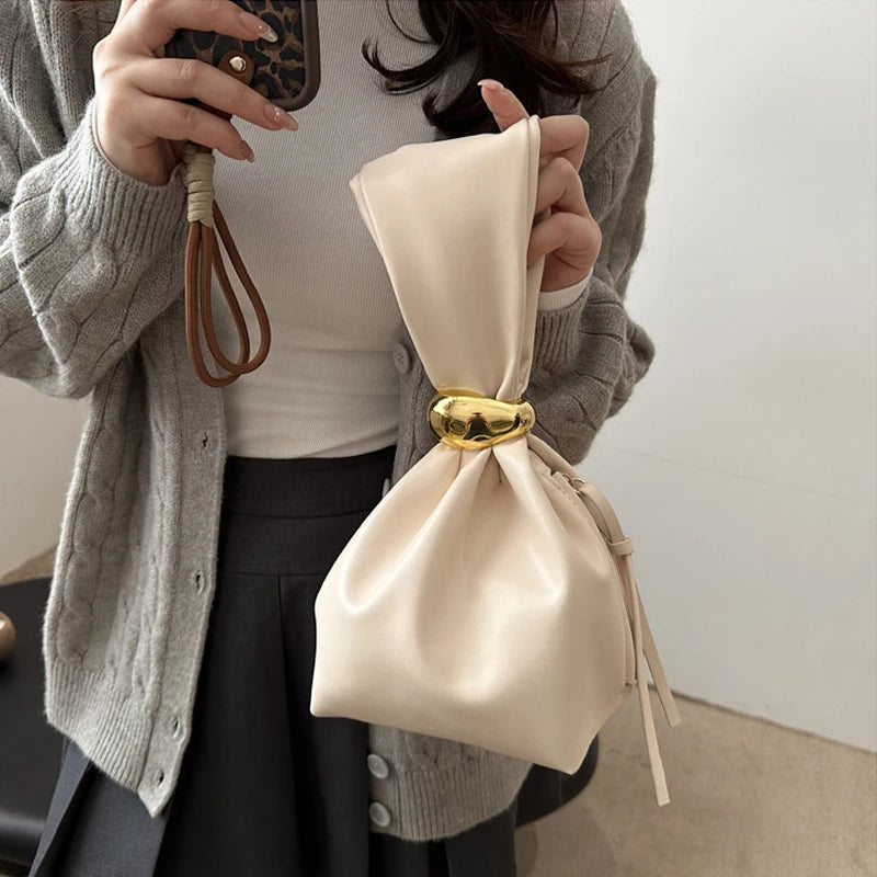 the WRIST BAG - Design Mini PU Leather Dumpling Niche Clutch Bags for Women, Fashion Knotted Female Retro Shoulder Bag Wrist Handbags and Purses