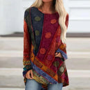 the RETRO ABSTRACT - Women's Retro Fashion Plus Size Loose Long Sleeve Tunic Shirts