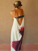 the BELTED BOHO - Sexy Strapless Print Floral Belt Maxi Backless Vacation Dress Autumn Loose Elegant Party Beachwear