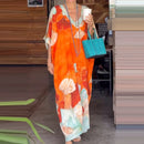 the MOOMOO - Women Summer Loose V-Neck Maxi Long Casual Floral Print Short Sleeve Pullover Dress