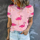 the FLAMINGO - Fashion Casual Flamingo Printed Trend High Quality Loose Short Sleeve Round Neck T-Shirts for Women