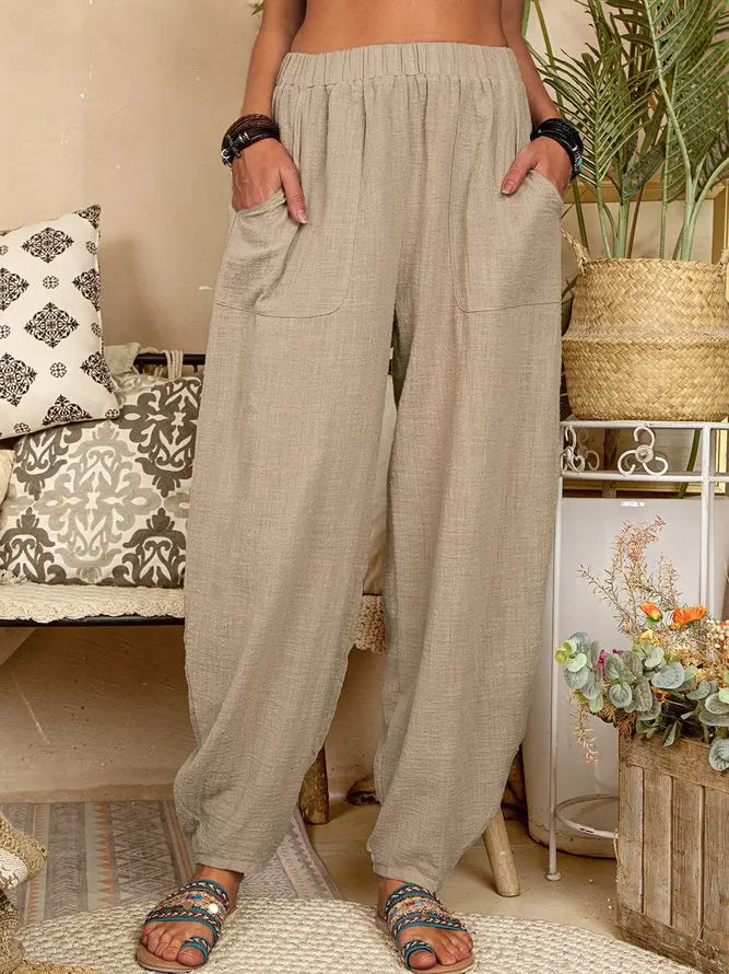 Casual Women Harem Pants Summer Female Cotton Linen Loose Wide Leg Long Pants Homewear LRFZ-922