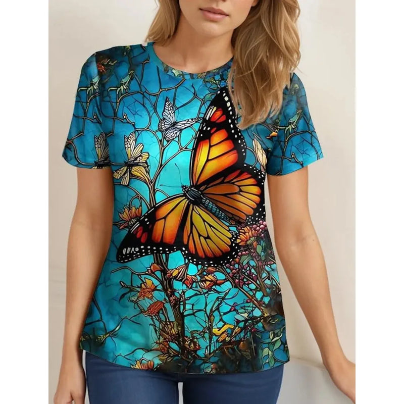 Women's T-shirt Summer New Butterfly Patterns Short Sleeve Fashion Sexy Girls Clothes Y2k Print Tees Casual Wowen's Clothing