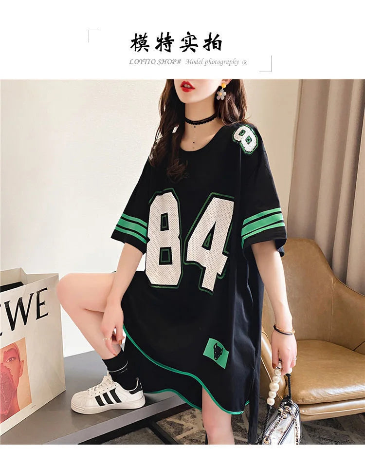 Womens T Shirt Irregular Short Sleeve T-shirt Summer Korean Trend Loose Mid-length Top Fashion Oversized Thin Half Sleeve Tshirt