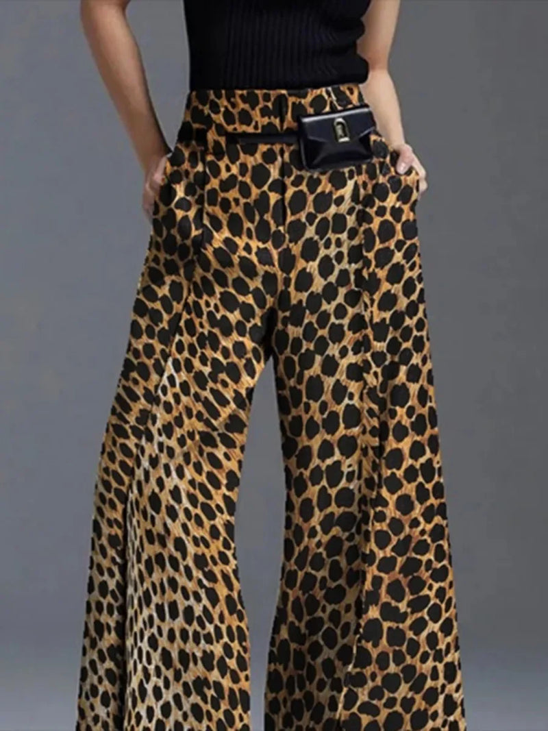 Missuoo Women's Fall New Casual Pants Leopard Printed High Waist Wide Leg Trousers 2024 Fashion Streetwear Pants for Female