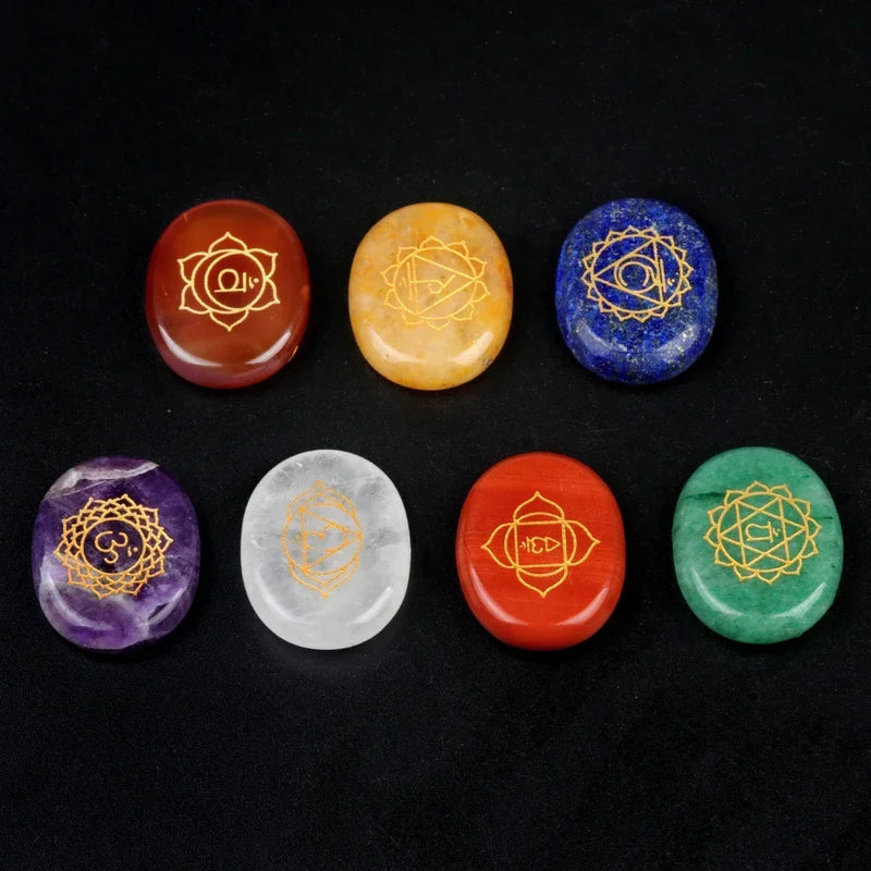 7Pcs/Set Chakra Reiki Healing Crystal Stone Set Yoga Energy Natural Stone Carved for Meditation Balancing