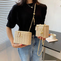the PICNIC BOHO - Mini Straw Bucket Crossbody Bag for Women, Summer Weave Women's Brand Handbags and Purses, Fashion Chain Simple Shoulder Bags
