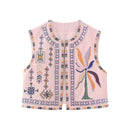 the STITCH BOHO - Women's Vintage Floral Pattern Embroidered Vest Sleeveless Open Front Versatile Short Outerwear Boho Cardigan Crop Vests