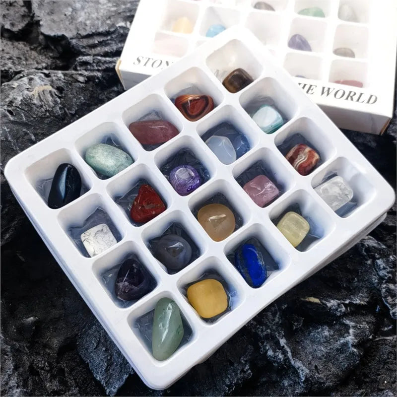 the GEM GIFT BOX - 1 Box Gift Raw 20 PCS Gemstones Collectible Sample Home Student Decoration Ore Mineral Specimen Quartz Crystal Polished Stone