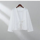 the BOHO TIE - Female Street Tops Linen Lace Up Long Sleeve Fashion Chic Casual Loose V-Neck Shirt