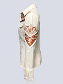 the BOHO RODEO - Elegant Chic Women Tops Western Print Button Turndown Collar Slim Waist Shirt Fringed Hollow Long Sleeve Blouse