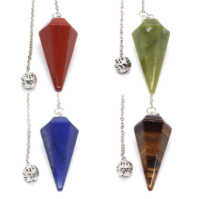 the PENDULUMS - Reiki Healing Quartz Pendulums, Natural Stones Pendant, Faceted Crystals Cone Charms Dowsing Spiritual Divination Chakras Pendulos