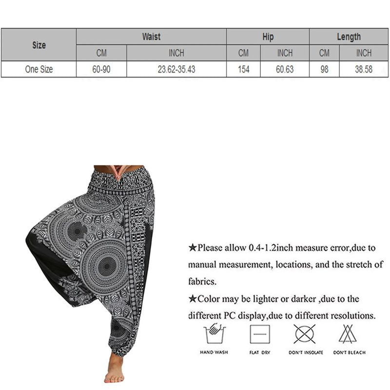 Women Bohemian Harem Pants Elastic Waist Wide Leg Long Pant Vintage Printed Trousers Female Loose Capris Ladies Streetwear