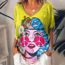 the GROOVY GIRL - Hippie Fashion Short Sleeve Print Large Size Loose T-Shirts for Women